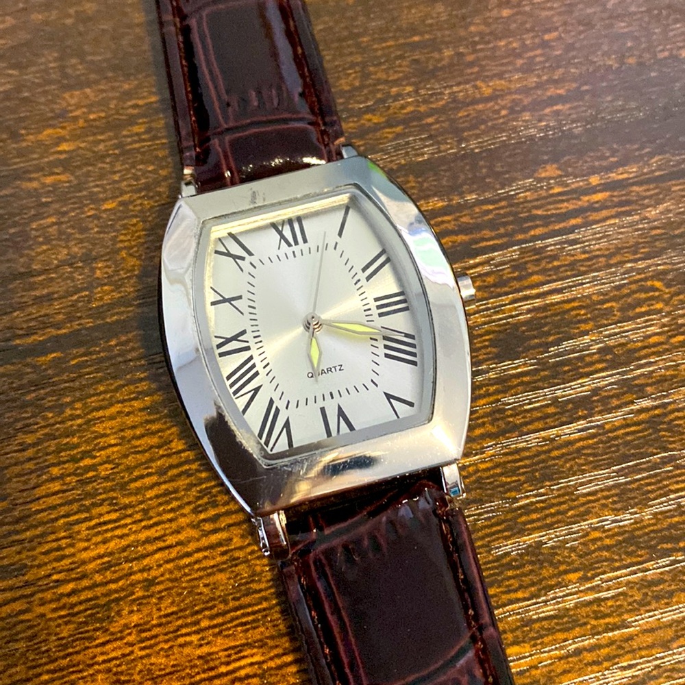 Quartz Watch - Stainless with Crocodile print, burgundy band